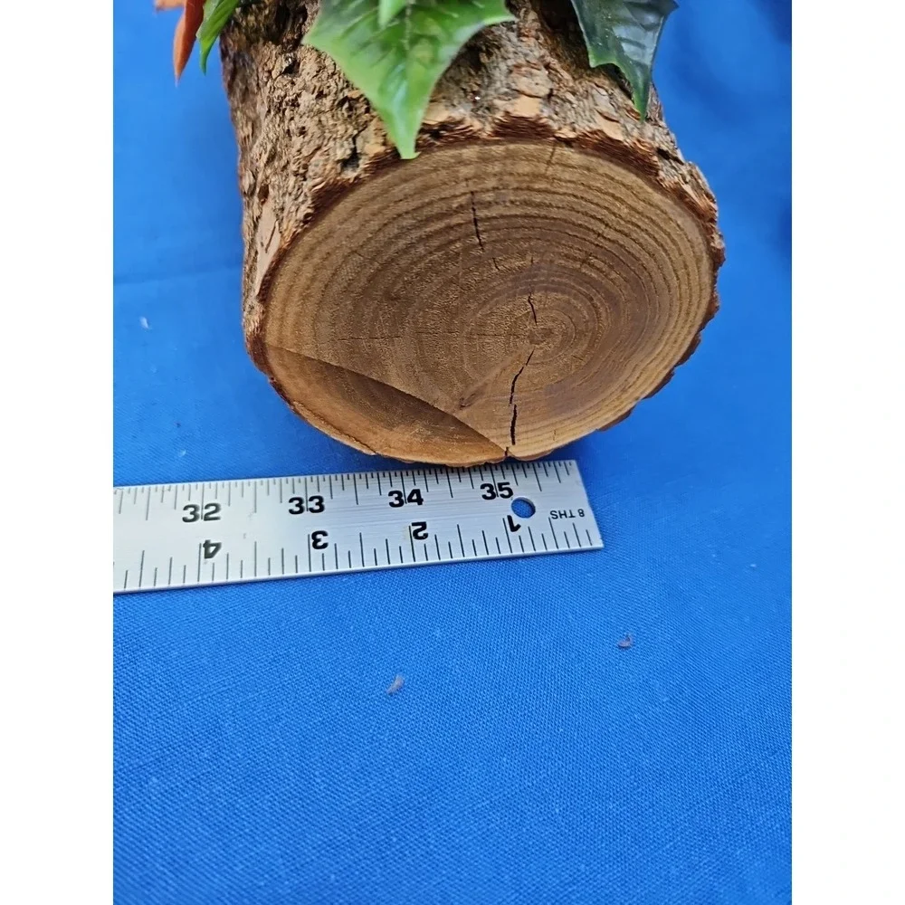 Christmas Reindeer Yule Tide Log Centerpiece Flocked Plastic Poinsettia 10